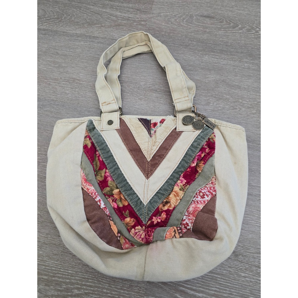 Levis Vintage Patchwork Denim Tote Bag Cream Floral Corduroy Chevron 1873 Charms